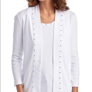 White Silver Studded Cardigan Top